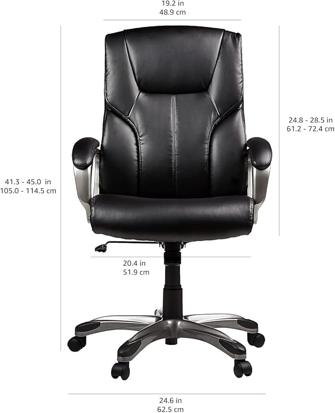 Amazon Basics Executive High Back Office Desk Chair, Adjustable Height, Tilt, Swivel, one Size, Black/Silver