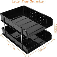 Stackable Letter Tray Papers Organizers, A4 Size Desk Organizer Tray for Letter Paper Stationery Desk Accessories, Plastic Black Paper Holder File Organizer for Office, School, Home (Dark Black)
