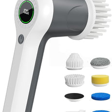 Electric Spin Scrubber, Cordless Shower Scrubber with Battery Level Display, 2 Speeds Electric Scrubber for Cleaning with 6 Replaceable Heads, Cleaning Brush for Bathroom/Sink/Window (Gray)