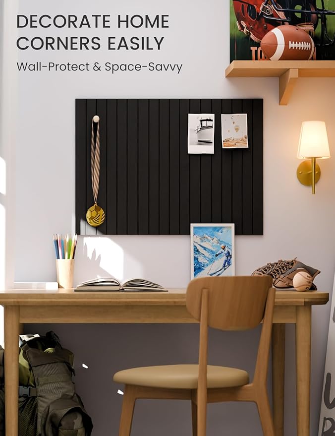 Felt Bulletin Board Tiles -28"x18" with 40 Adhesive Tabs, Cork Board Alternative for Office Decor, Push Pin Board Wall Organizer 6-Pack (Black)