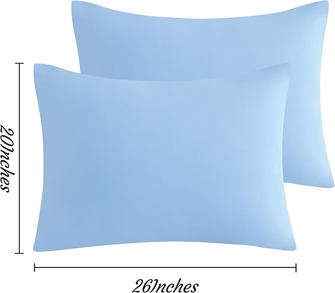 NTBAY Standard Pillow Cases Set of 2, 2 Pack Brushed Microfiber 20x26 Pillow Cases, Soft, Wrinkle, Fade, Stain Resistant Sky Blue Pillow Cases with Envelope Closure, 20x26 Inches, Sky Blue