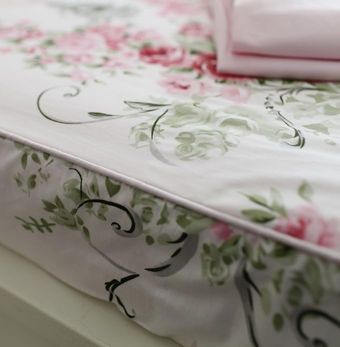 FADFAY Rose Floral 4 Piece Bed Sheet Set 100% Cotton Deep Pocket-Twin