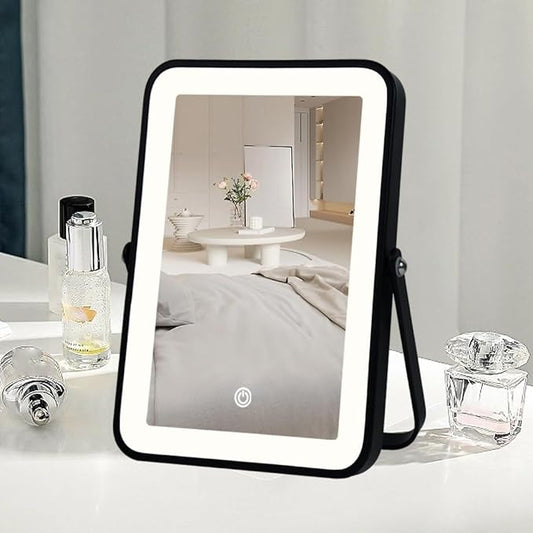 Rechargeable Makeup Vanity Mirror with Lights, Small Desk Makeup Mirror with Lights, 3 Lighting Modes, Dimmable Touch Screen, Tabletop Light up Mirror