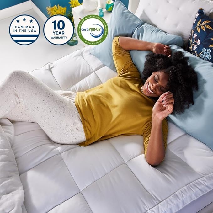 Sleep Innovations Dual Layer 4 Inch Memory Foam Mattress Topper, California King Size, Medium Support, 2 Inch Cooling Gel Memory Foam Plus 2 Inch Pillow Top Cover