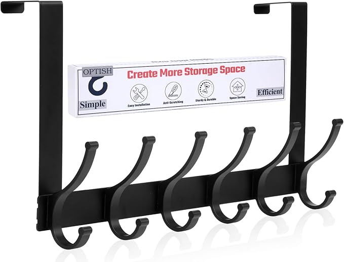 Over The Door Hooks, Door Hanger Hooks for Hanging, Over The Door Towel Racks for Bathroom, Coat Rack Door Towel Hanger Towel Hooks (1Pack, Black)