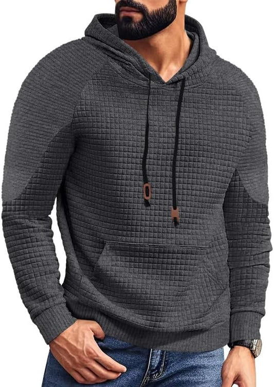 Men's Waffle Sweatshirt - Autumn Winter Hooded Pullover Loose Fit Casual Wear for Vacation Daily Life