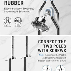 Adjustable Shower Caddy Hanging for Handheld Showerheads - Never Rust Shower Hanging Organizer, Upgraded Bathroom Shower Rack with Soap Basket, Hooks and Toothbrush Holder (Black)