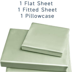 Satin Sheets Twin XL Size - 3 Pieces Luxury Silky Soft Bed Sheets, Wrinkle-Free Sage Green Satin Silk Sheet Set with 1 Deep Pocket Fitted Sheet, 1 Flat Sheet, 1 Pillow Case