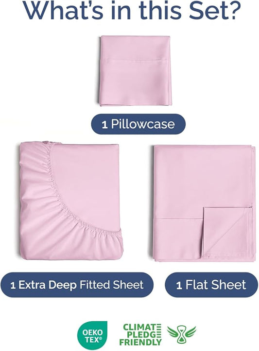 Extra Deep Pocket Twin Sheets - 3 Piece Breathable & Cooling Bed Sheets - Hotel Luxury Bed Sheet Set - Soft, Wrinkle Free & Comfy - Easily Fits Extra Deep Mattresses - Deep Pocket Light Pink Sheets