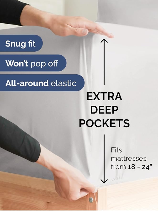 Extra Deep Pocket Twin XL Sheets - 3 Piece Breathable & Cooling Bed Sheets - Hotel Luxury Sheet Set - Soft, Wrinkle Free & Comfy - Easily Fits Extra Deep Mattresses - Deep Pocket French Grey Sheets