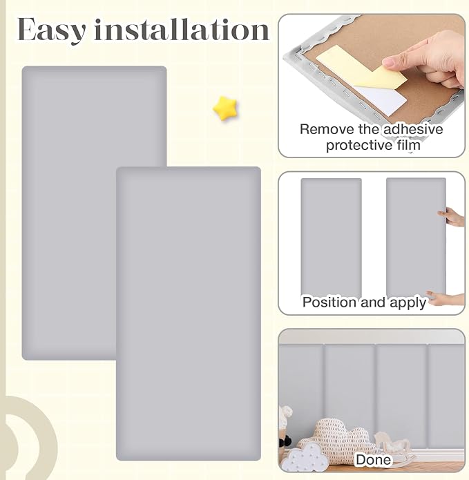 4 Pack Wall Padding for Playroom Peel and Stick Headboard 15.75" x 7.87" x 1.18" 3D Anti Collision Upholstered Wall Panels Self Adhesive Headboard Panel for Protection (Light Gray)