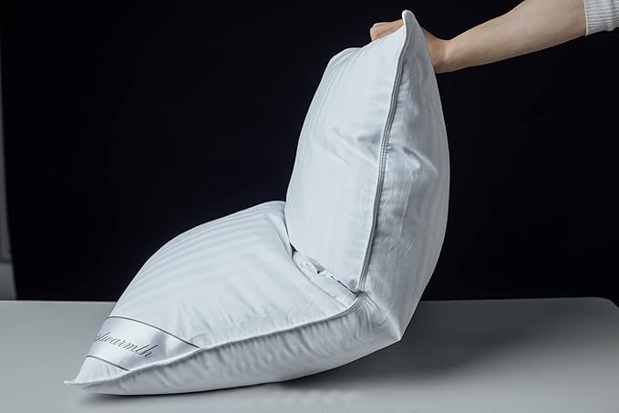 Goose Down Feather Soft Pillows One Pillow 100% Cotton Supportive Bed Pillow Stripe White Color Standard Size 20x26 inch