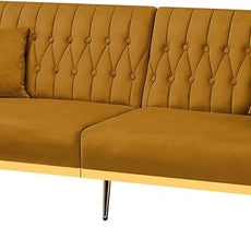 70” Velvet Futon Sofa Bed with 2 Pillows and Adjustable Armrests, Convertible Sleeper Bed W/Adjustable Backrests, Modern Loveseat for Living Room, Bedroom, Ginger