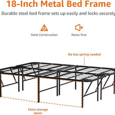 Amazon Basics Bed Frame with Storage, Foldable Metal Platform, Sturdy Steel, No Box Spring Needed, 18 inches High, Tool-Free Setup, Full Size, Black