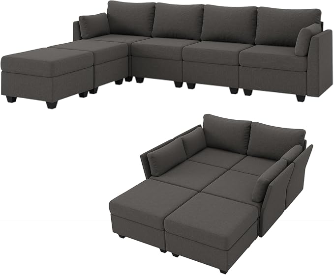 114.17" Modular Sectional Sofa, 6 Seat Modular Couch with Storage, Memory Foam, Convertible Sectional Couches for Living Room, U Shaped Comfy Modular Sofa with Chaise, Dark Grey