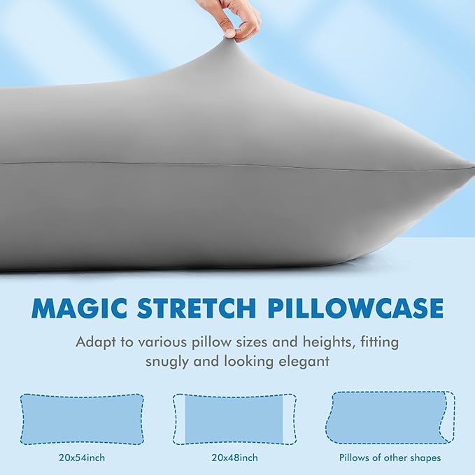 Avolare Cooling Body Pillow Pillowcase, Arc-Chill Q-max>0.5 Body Pillow Cover for Hair Skin and Hot Sleepers, Soft Silky 20" x 54" Summer Long Pillow Cover with Zipper 1 Pack - Grey
