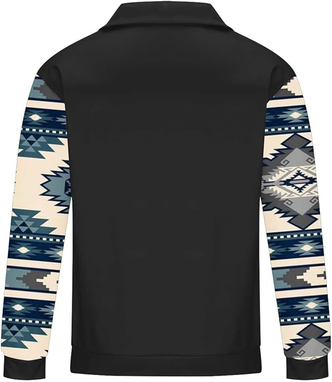 Western Sweatshirts for Men Aztec Cowboy Vintage Graphic Fleece Hoodie Mens Quarter Zip Pullover Country Jacket