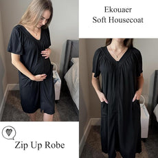 Ekouaer Women Robe Zipper Front Mumu Duster Robes Zip Up Housecoat Soft Sleepwear with Pockets