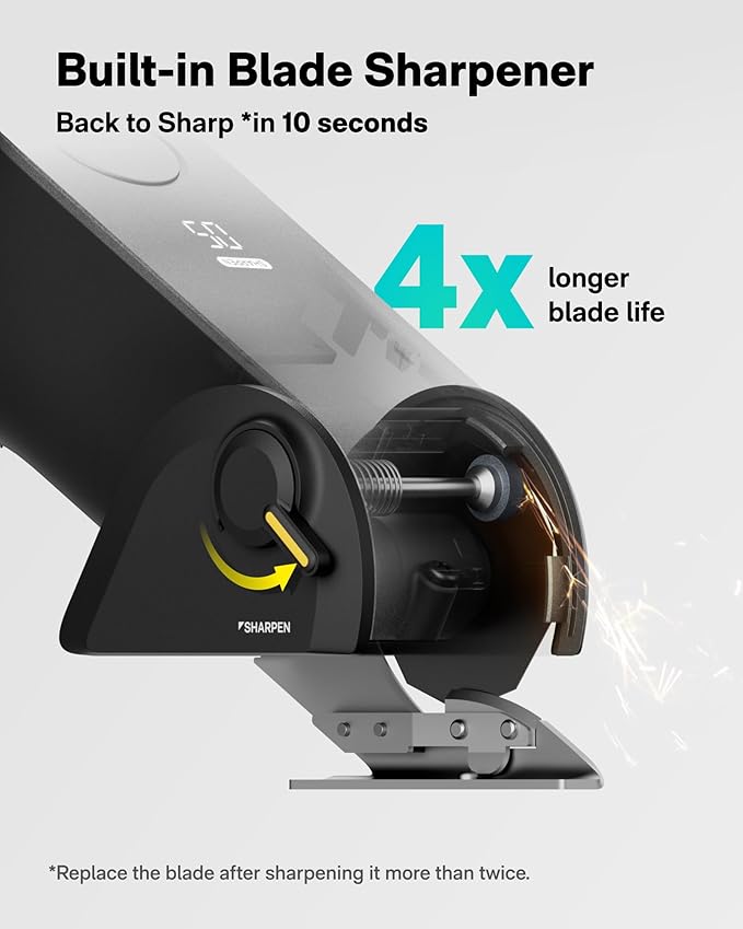 HOTO EdgeFlow Cordless Electric Scissors, Rechargeable Cardboard Cutter, Titanium Blade & LED Display, Self-Sharpening & Tool-Free Easy-Swap, Electric Box Cutter for Cardboard, Carpet, Leather