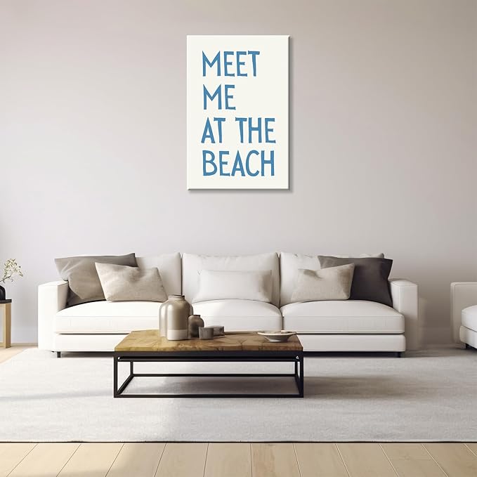 Trendy Meet Me At The Beach Posters Blue Coastal Cowgirl Wall Art Funky Summer Room Decor Vintage Beachy Canvas Prints Ocean Theme Aesthetic for Bathroom Dorm Apartment Bedroom 16x24in Framed