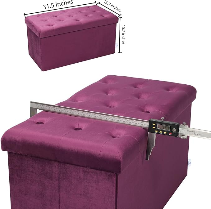 B FSOBEIIALEO Folding Storage Ottoman, Long Ottomans Shoes Bench, Velvet Storage Chest Footrest Seat 31.5"x15.7"x15.7" (Purple, Large)