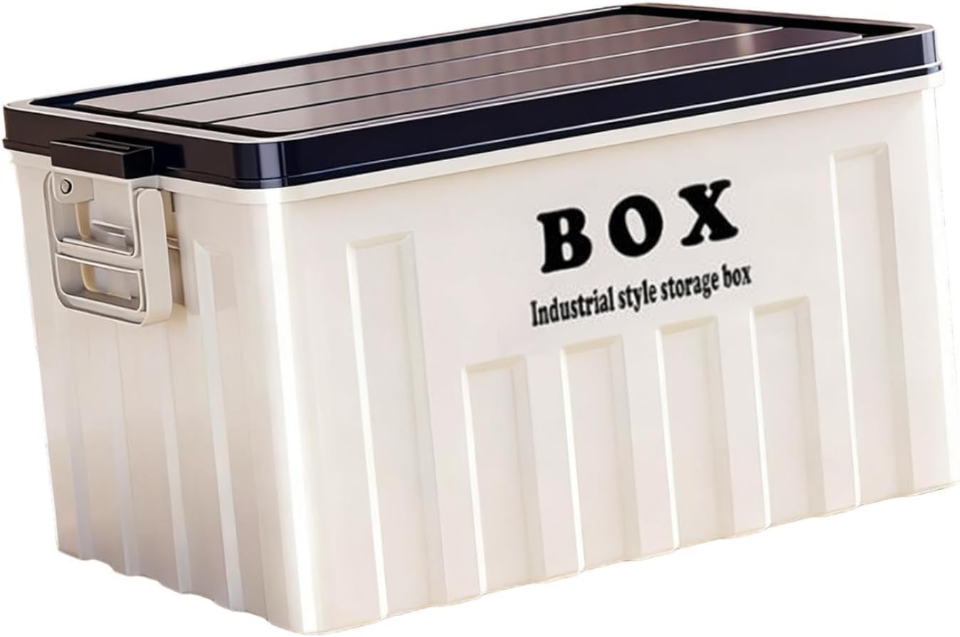 Multipurpose Storage Box with Lid, Carrying Bag, Space-Saving Trunk Organizer, Storage Box with Lid for Tools, Books, Toys, White Blue