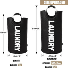 DOKEHOM 90L Large Laundry Basket, Collapsible Laundry Bag, Freestanding Tall Clothes Hamper, Foldable Washing Bin (Black)