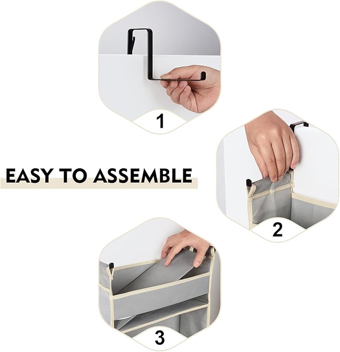 Over The Door Organizer 6-Shelves and 12 Side Pockets, Over The Door Storage for Bathroom Bedroom Nursery, Hanging Door Organizers for Baby Diapers and Kids Toys (13"x5"x54", Grey)