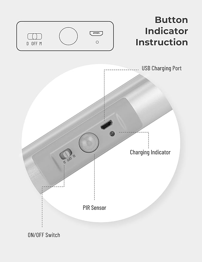 Joyzy 3 Pack Automatic Motion Sensor Closet Lights with Eye-Protection Design, LED Under Cabinet Wireless Lighting, Rechargeable Closet Lightings for Wardrobe Pantry Light