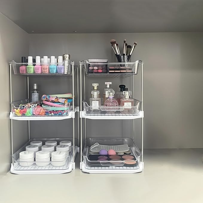 Bathroom Organizers And Storage – With Multipurpose Holder, 2 Sets of 3-Tiers Stackable Under Sink Bathroom Drawer Organizer Multi-Purpose Pantry Organizer And Kitchen Organization With Dividers