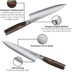 Yatoshi 15 Piece Knife Block Set - Pro Kitchen Knife Set Ultra Sharp High Carbon Stainless Steel with Ergonomic Handle