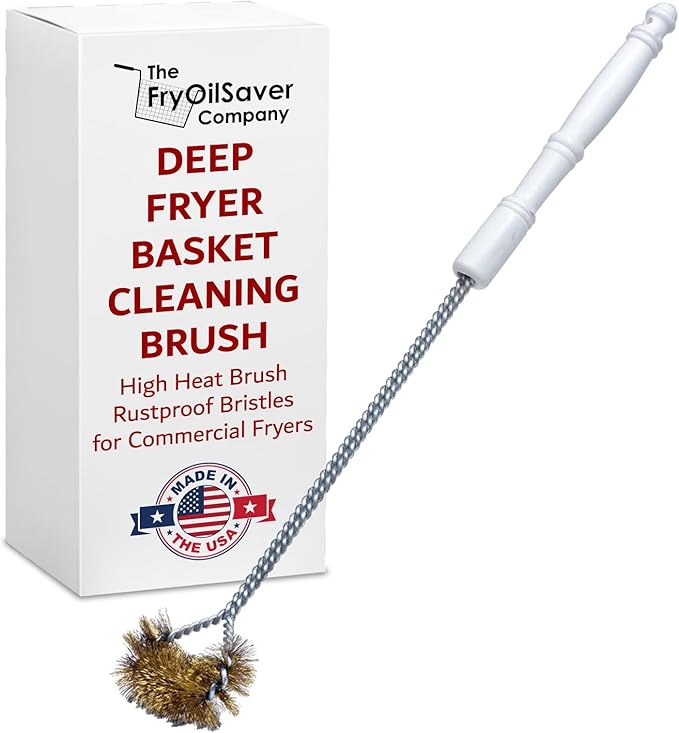 Deep Fryer Basket Cleaning Brush – High-Temp Commercial Kitchen Tool - Heavy Duty Brass Bristles - Heat Resistant to 750F for Food Debris - Deep Fryer Cleaner - Made in USA by FryOilSaver Co. B51C