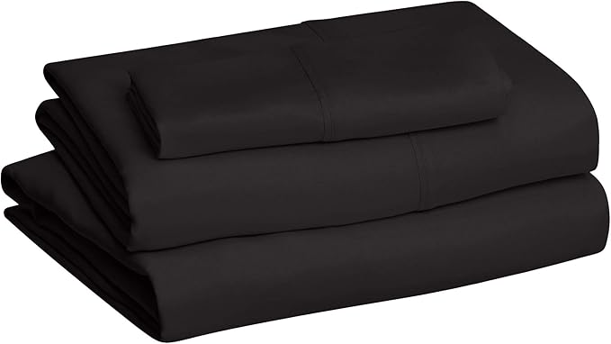 Amazon Basics Lightweight Super Soft Easy Care Wrinkle Free Microfiber 3 Piece Bed Sheet Set with 14-Inch Deep Pockets, Twin, Black, Solid, Kids, Men & Women Bedding (Pack of 4) AmazonBasics