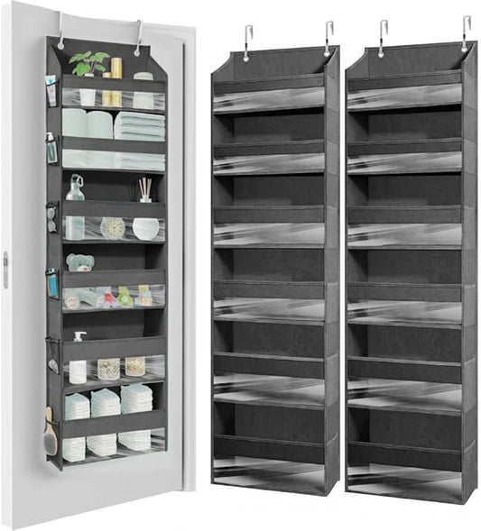 HOMELUX THEORY UPGRADED Over The Door Organizer Hanging - 100D EXTRA THICK & 50lbs HUGE CAPACITY 6 Large Front & 12 Side Pockets, Over The Door Shoe Organizer, Hanging Closet Organizer (DarkGray, 2pc)