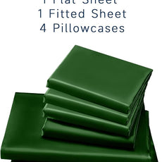 Satin Sheets Full Size - 6 Pieces Luxury Silky Soft Bed Sheets, Wrinkle-Free Dark Green Satin Silk Sheet Set with 1 Deep Pocket Fitted Sheet, 1 Flat Sheet, 4 Pillow Cases