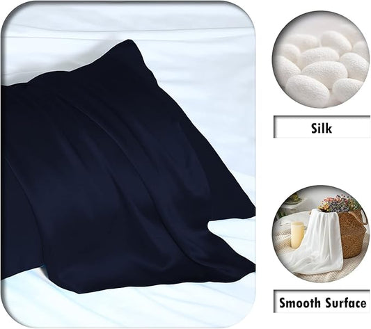Mulberry Silk Pillowcase for Hair and Skin Pillow Case with Hidden Zipper Soft Breathable Smooth Cooling Silk Pillow Covers for Sleeping (Navy Blue, King（20"X 36"）)