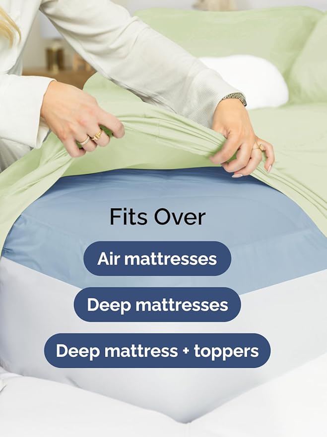 Extra Deep Pocket King Sheets - 4 Piece Breathable & Cooling Bed Sheets - Hotel Luxury Bed Sheet Set - Soft, Wrinkle Free & Comfy - Easily Fits Extra Deep Mattresses - Light Sage Green Sheets Set