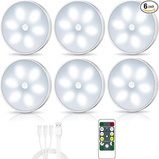 LED Closet Lights Motion Sensor Puck Light, Rechargeable Step Puck Lights,Dimmable Under Cabinet Indoor Lighting Magnet Stick-on Light for Counter Kitchen Wardrobe(6 Pack)