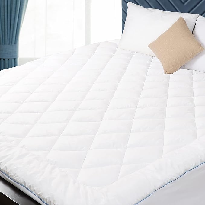 Queen Mattress Pad Cotton Mattress Pad Cover Quilted Mattress Cover 18-22" Deep Pocket Mattress Protector Queen Size Thin Down Alternative Filling Noiseless & Breathable