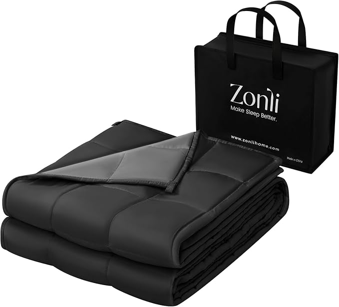 ZonLi Weighted Blanket (48''x72'', 15lbs, Grey/Black), Cooling Weighted Blankets for Adults, High Breathability Heavy Blanket, Soft Material with Premium Glass Beads