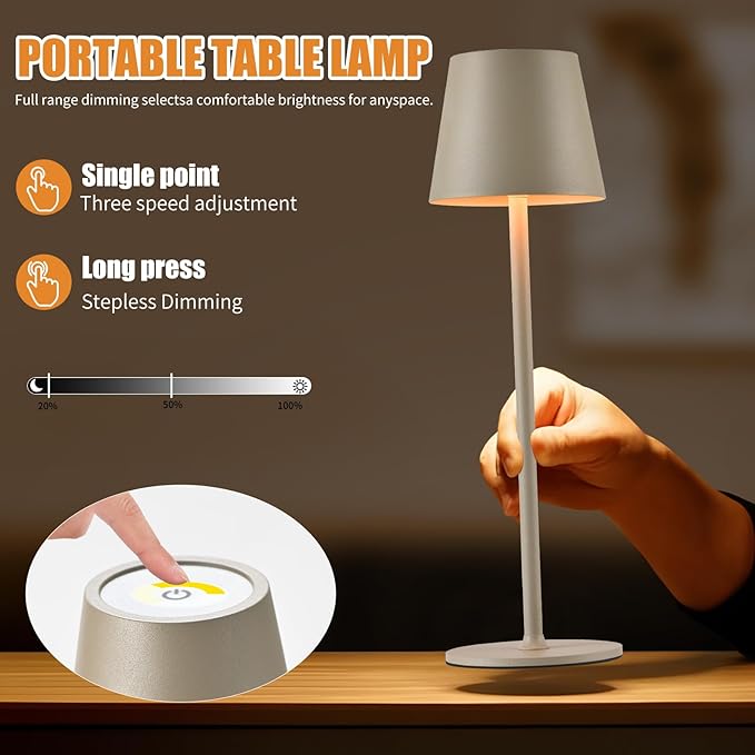 2 Pack Cordless Table Lamp,Portable LED Desk Lamp, 6000mAh Battery Operated, 3 Color Stepless Dimming Up, for Restaurant/Bedroom/Bars/Outdoor Party/Camping/Coffee Shop Night Light