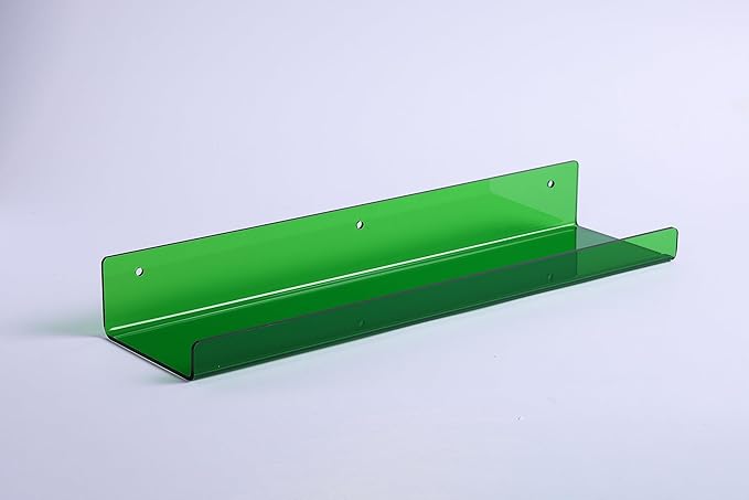 upsimples Acrylic Shelves for Wall Decor, 15" Display Shelf Perfume Organizer for Bathroom, Bedroom, Living Room, Floating Bookshelves for Kids, Clear Green, 4 Pack