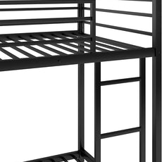 Twin Over Twin Bunk Bed, Low Bunk Bed with Ladder, Metal Bunk Bed with Guardrails, Heavy Duty Metal Bunk Bed Frame for Kids, Boys, Girls, Teens, Noisy Free, No Box Spring Needed， Black