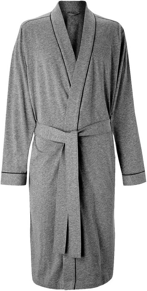 HOLOVE Men's Pure Cotton Bathrobe Lightweight Kimono and Hooded Spa Robes Soft Sleepwear