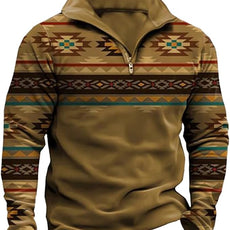 Western Sweatshirts for Men Aztec Cowboy Vintage Graphic Fleece Hoodie Mens Quarter Zip Pullover Country Jacket