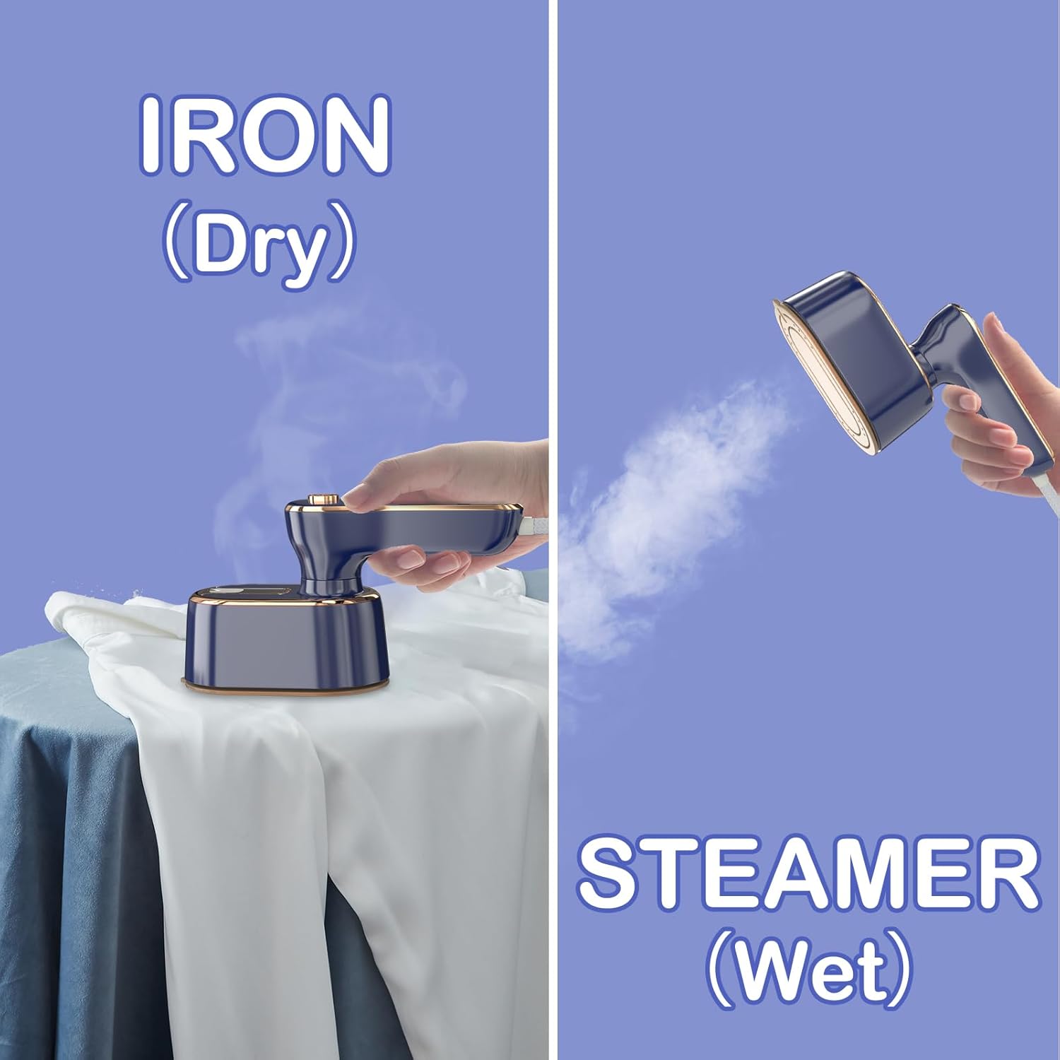 Travel Steamer Iron for Clothes Mini - Portable Ironing Machine Travel Small Size Portable Steamer Travel College Dorm Home Essentials (Blue) Dormly
