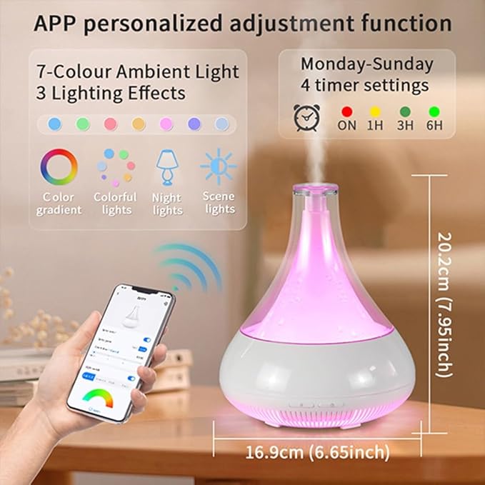 Smart Aromatherapy Diffuser & Humidifier – 350ML, App Controlled, Ultrasonic, Quiet, Multi-Color LED