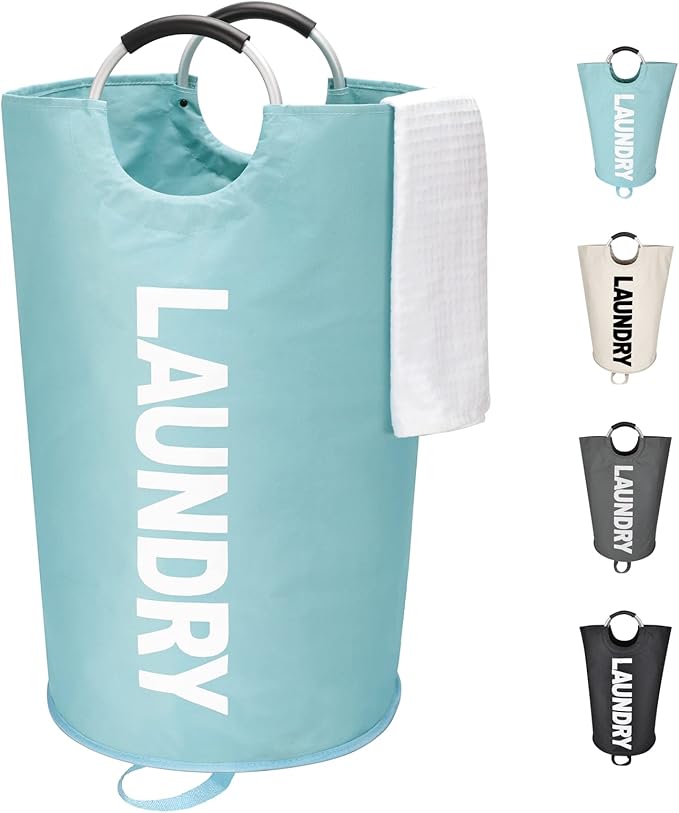 125L X-Large Laundry Basket, Freestanding Tall Clothes Hamper, Collapsible Laundry Bag, Light Blue