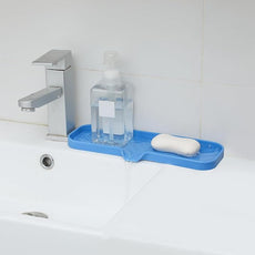 Silicone Bathroom Soap Dishes with Drain Spout-Bathroom and Kitchen Sink Organizer,Sponge Holder,Dish Soap Tray,Perfect for Dispenser,Scrubber,Bottle,Cup on Sink or Counter-Lichen Blue 12