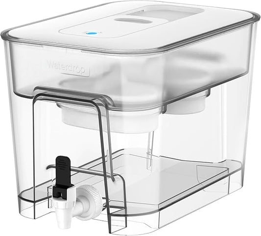 Waterdrop 40 Cup Dual Filter Dispenser, 8X Faster Filtration, 400-Gallon Lifespan, Water Filter Dispenser for Home/Office, 2 Replacements, 10X Longer Lifetime, Reduces Chlorine, PFOA/PFOS，White